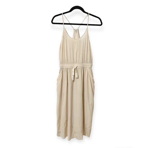 Aritzia Wilfred Silk Sleeveless Tie Waist Racerback Midi Dress Ivory Size Small - Picture 3 of 15